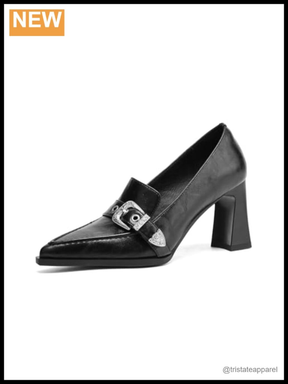Pointed Toe High Heel Pumps Leather Metal Buckle Work Shoes